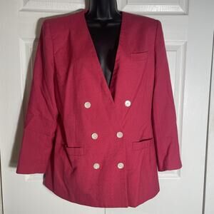 Vintage 90s Sasson Blazer Women 12 Pink Double Breasted Lined‎ Career Jacket